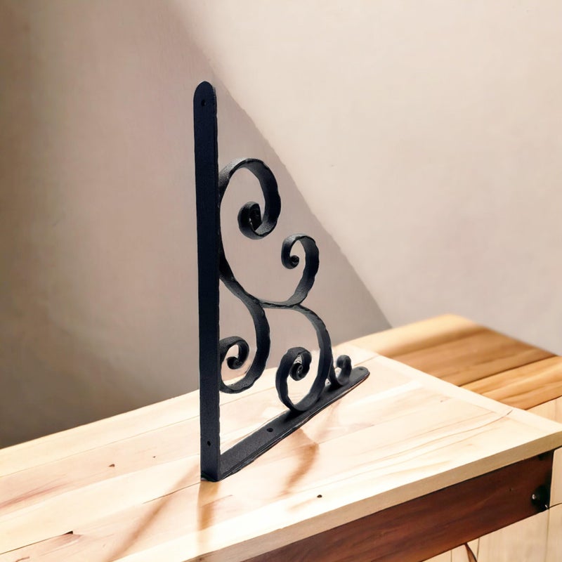 NACH Decorative Shelf Brackets, 2 Pack of 10 x 0.9 x 10 inch, Black Cast Iron Shelving Brackets - Metal Shelf Brackets for Wall - Victorian Scroll Shelf Bracket - Image 5